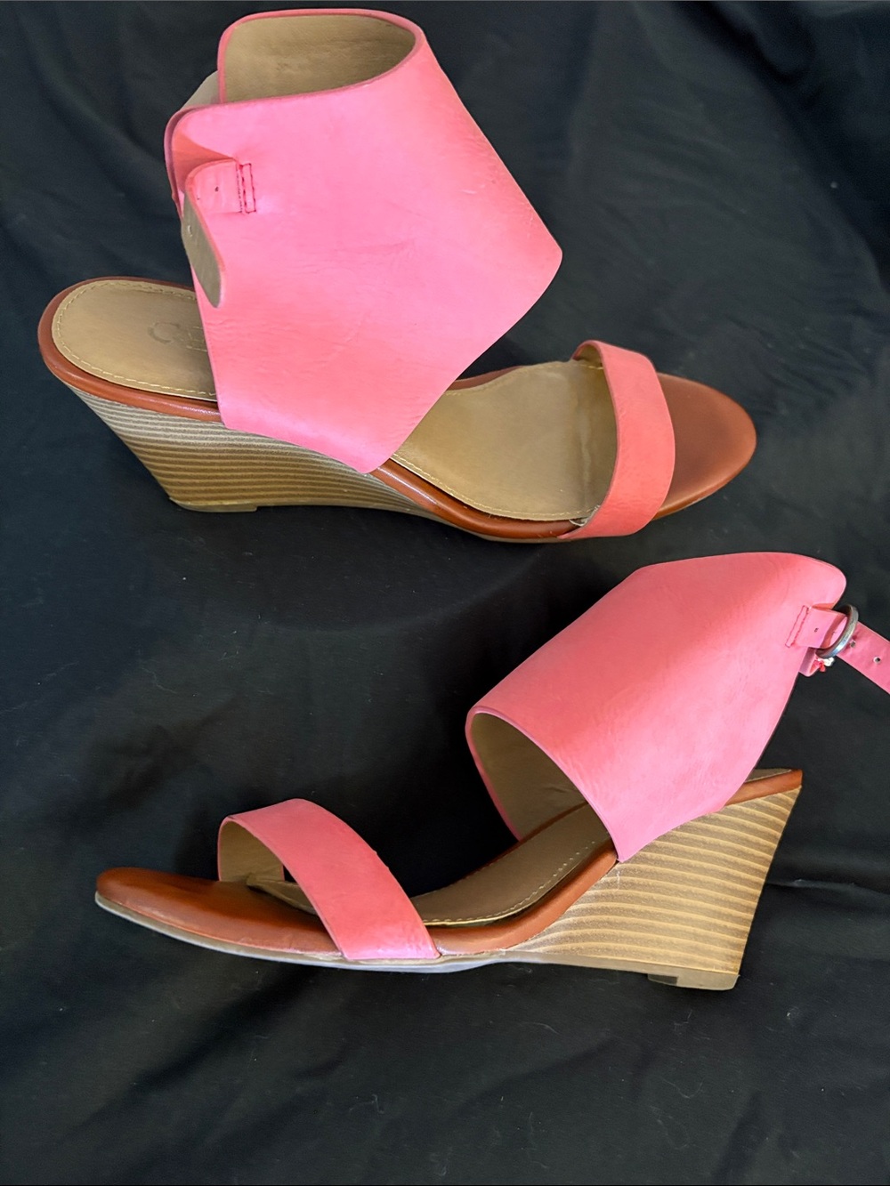 Cato Coral Pink Open-Wedge Ankle Strap Sandals